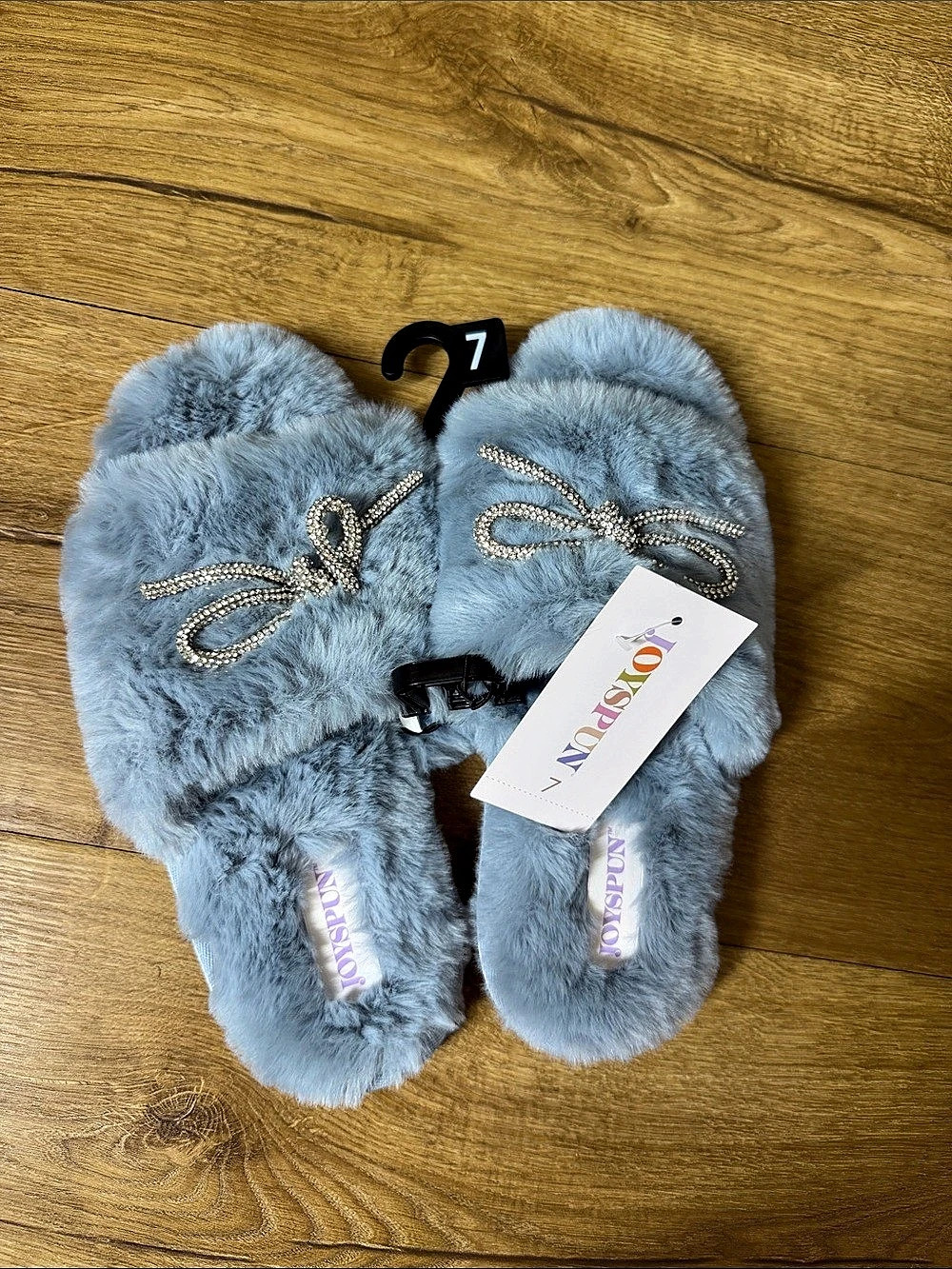 J. Crew Faux Fur Bow Slippers Blue US 7 NWT